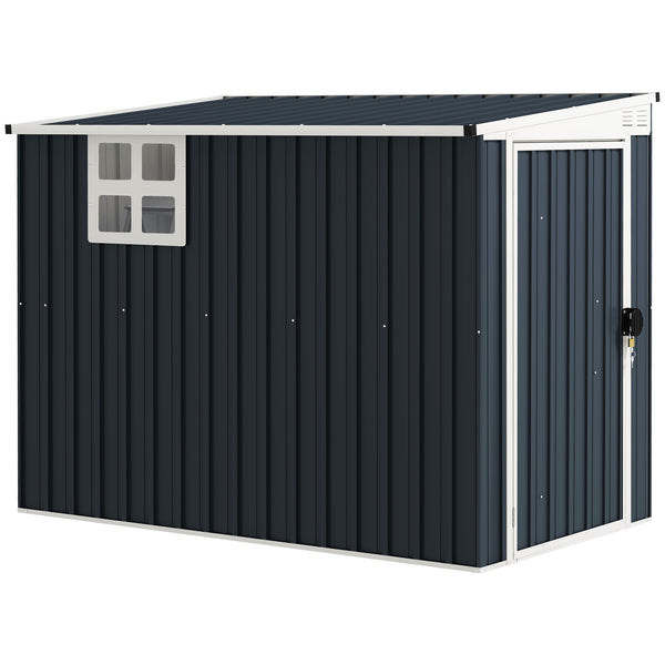 4' x 8' Outdoor Storage Shed, Metal Garden Shed with Window, 2 Vents and Lockable Door, for Backyard, Garden, Lawn, Dark Grey