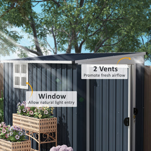 4' x 8' Outdoor Storage Shed, Metal Garden Shed with Window, 2 Vents and Lockable Door, for Backyard, Garden, Lawn, Dark Grey