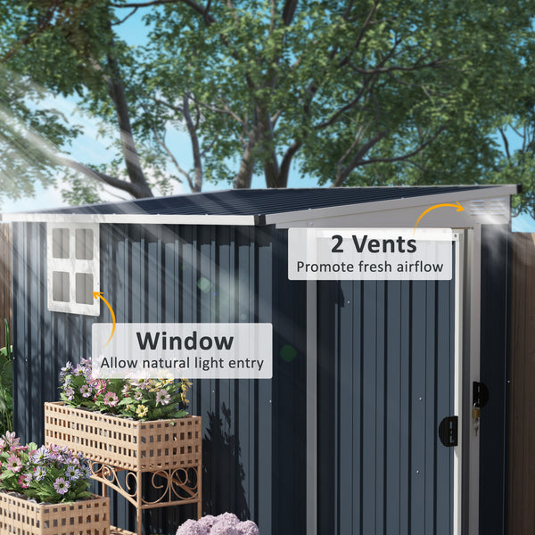 4' x 8' Outdoor Storage Shed, Metal Garden Shed with Window, 2 Vents and Lockable Door, for Backyard, Garden, Lawn, Dark Grey