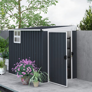 4' x 8' Outdoor Storage Shed, Metal Garden Shed with Window, 2 Vents and Lockable Door, for Backyard, Garden, Lawn, Dark Grey
