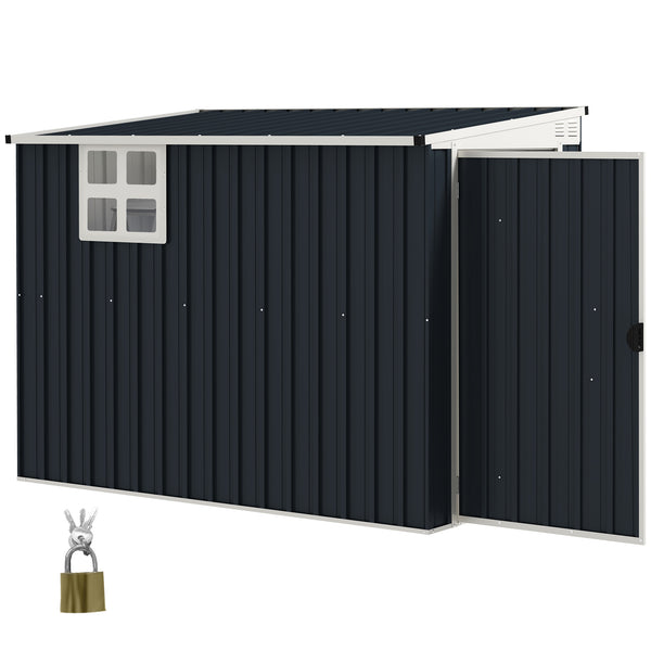 4' x 8' Outdoor Storage Shed, Metal Garden Shed with Window, 2 Vents and Lockable Door, for Backyard, Garden, Lawn, Dark Grey