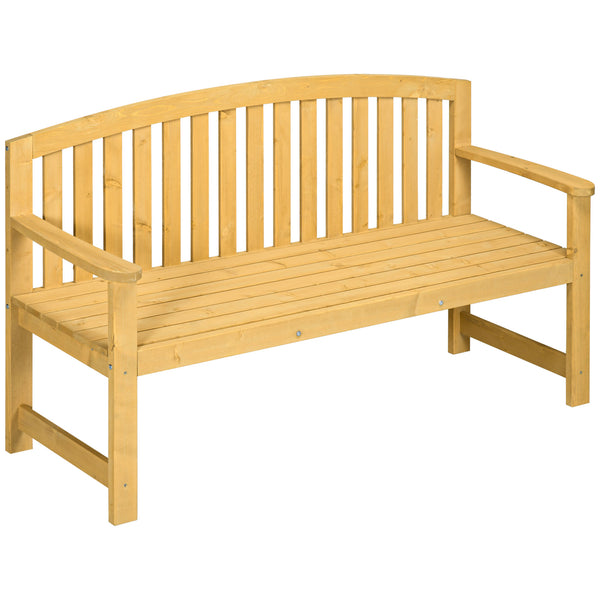 2 Seater Wooden Garden Bench with Armrest, Outdoor Furniture Chair for Park, Balcony, Orange