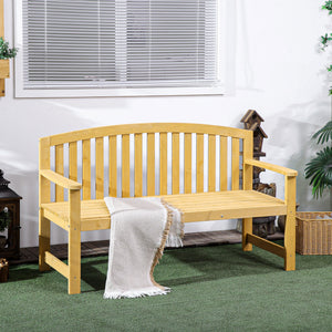 2 Seater Wooden Garden Bench with Armrest, Outdoor Furniture Chair for Park, Balcony, Orange