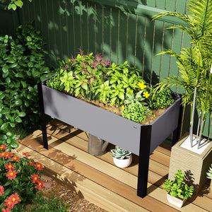 Raised Garden Bed, Elevated Planter Box, 47"x24"x29" with Legs, Metal Frame, Wooden Planter Pot for Backyard, Patio to Grow Vegetables, Herbs, and Flowers, Grey
