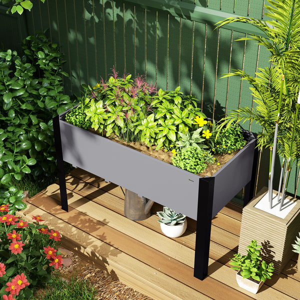 Raised Garden Bed, Elevated Planter Box, 47"x24"x29" with Legs, Metal Frame, Wooden Planter Pot for Backyard, Patio to Grow Vegetables, Herbs, and Flowers, Grey