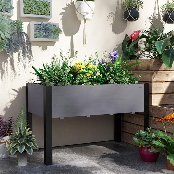 Raised Garden Bed, Elevated Planter Box, 47"x24"x29" with Legs, Metal Frame, Wooden Planter Pot for Backyard, Patio to Grow Vegetables, Herbs, and Flowers, Grey