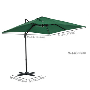 8' x 8' Square Patio Hanging Offset Umbrella with 360° Rotation, Aluminum Outdoor Cantilever Parasol with Crank & Tilt, Sun Canopy Shelter with Cross Base, Green