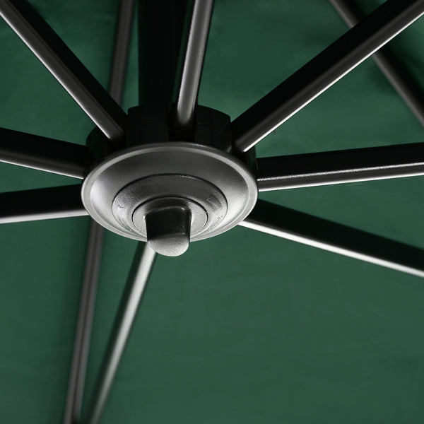 8' x 8' Square Patio Hanging Offset Umbrella with 360° Rotation, Aluminum Outdoor Cantilever Parasol with Crank & Tilt, Sun Canopy Shelter with Cross Base, Green