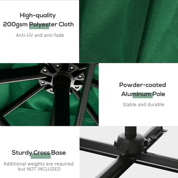 8' x 8' Square Patio Hanging Offset Umbrella with 360° Rotation, Aluminum Outdoor Cantilever Parasol with Crank & Tilt, Sun Canopy Shelter with Cross Base, Green