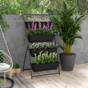 Outsunny Raised Garden Bed, 4 Tier Vertical Garden Planter Set, 4 Outdoor Planter Boxes with Stand, Self Draining Design Elevated Garden for Vegetable, Flowers & Herbs, Black