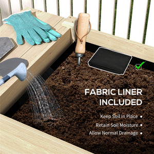 Raised Garden Bed, 81.5 x 23 x 30.5 in Elevated Wood Planter Box w/ Foldable Side Table and Bottom Shelf, Raised Planter w/ Bed Liners and Drainage Holes, Natural