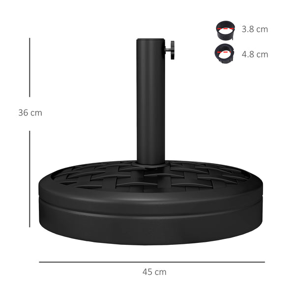 18kg Concrete Parasol Base with Rattan Effect, Heavy Duty Round Umbrella Stand, 45cm Dia. Patio Market Table Garden Parasol Stand for 38mm, 48mm Poles, Black