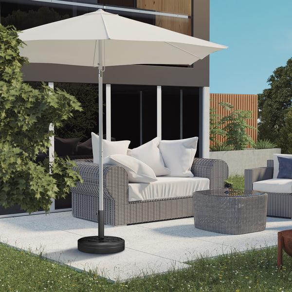 40lbs. Concrete Umbrella Base with Rattan Effect, Heavy Duty Round Umbrella Stand, Garden Umbrella Holder for 1.5", 1.9" Poles, Black