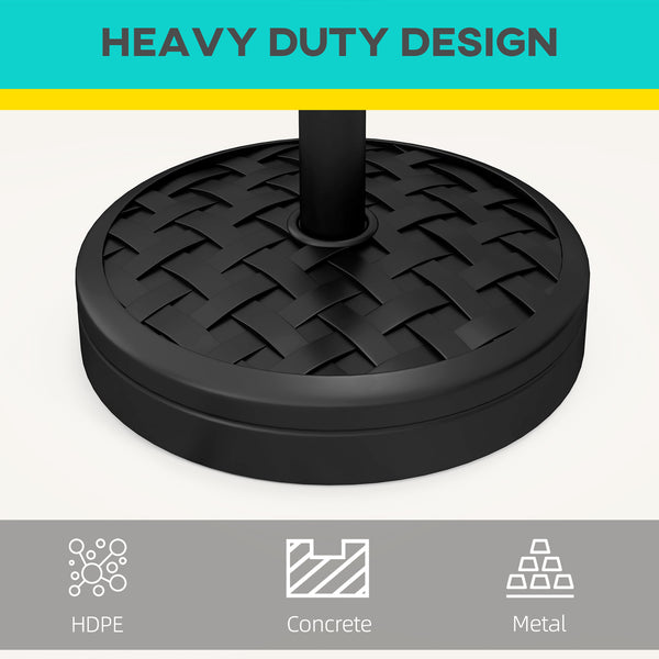 18kg Concrete Parasol Base with Rattan Effect, Heavy Duty Round Umbrella Stand, 45cm Dia. Patio Market Table Garden Parasol Stand for 38mm, 48mm Poles, Black