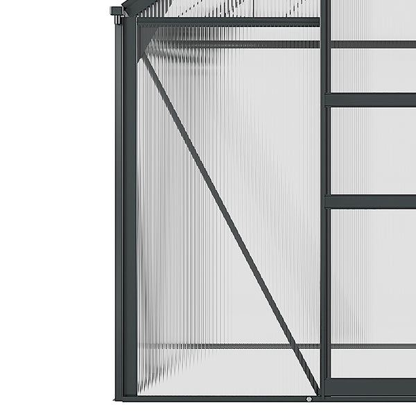 6 x 6ft Polycarbonate Greenhouse, Large Walk-In Green House with Slide Door and Window, Garden Plants Grow House with Aluminium Frame and Foundation, Grey
