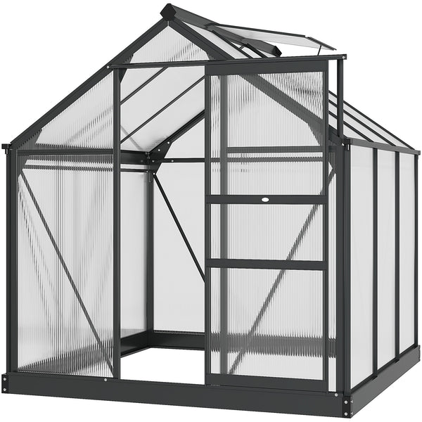 6' x 6' x 6.6' Polycarbonate Greenhouse, Walk-In Green House Kit Garden, Plants Grow, Galvanized Sheet Aluminum Frame with Rain Gutter, Vent and Sliding Door, Grey