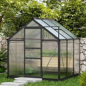Outsunny 6' x 6' Greenhouse for Outdoors, Polycarbonate Greenhouse with Rain Gutter and Roof Vent, Aluminum Walk-in Green Houses for Outside for Patio Backyard Garden, Gray