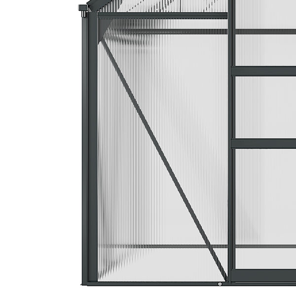 6' x 6' x 6.6' Polycarbonate Greenhouse, Walk-In Green House Kit Garden, Plants Grow, Galvanized Sheet Aluminum Frame with Rain Gutter, Vent and Sliding Door, Grey