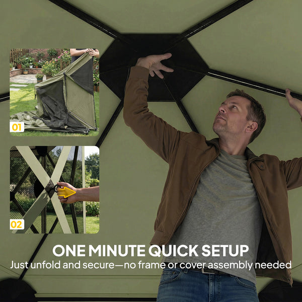 10 x 11 ft Pop Up Gazebo Screen Tent, Outdoor Portable Instant Camping Canopy Screen House Sun Shelter with Mesh Nettings, Carry Bag, Ground Stakes, Ropes for Patio, Backyard, Dark Green