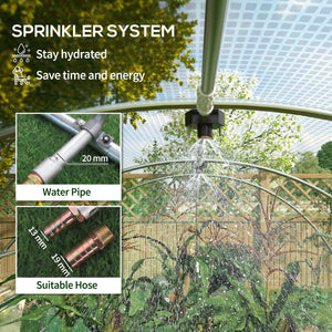 20' x 10' Tunnel Greenhouse with Sprinkler System, Walk-in Green House with Wide Roll-up Door, 12 Mesh Windows, Galvanised Steel Frame, Green