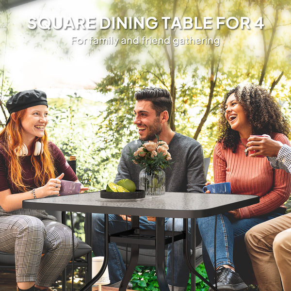 Square Patio Dining Table, Outdoor Coffee Table Bistro Table with Tempered Glass Top, 2.1" Umbrella Hole, for Garden, Balcony, Backyard, Poolside, Lawn, 38" x 38" x 28"