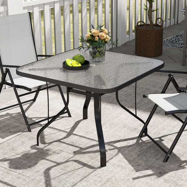 Square Patio Dining Table, Outdoor Coffee Table Bistro Table with Tempered Glass Top, 2.1" Umbrella Hole, for Garden, Balcony, Backyard, Poolside, Lawn, 38" x 38" x 28"