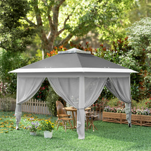 3.3 x 3.3m Pop Up Gazebo, Double Roof Foldable Canopy Tent with Zipped Mesh Sidewalls, Height Adjustable and Carrying Bag, Event Tent for Patio Garden, Dark Grey