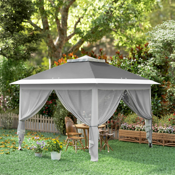 3.3 x 3.3m Pop Up Gazebo, Double Roof Foldable Canopy Tent with Zipped Mesh Sidewalls, Height Adjustable and Carrying Bag, Event Tent for Patio Garden, Dark Grey