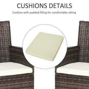 2 Pieces Outdoor PE Rattan Dining Chairs Set with Cushion, Garden Armchair with Armrests, High Backrest, Metal Frame Patio Wicker Furniture, Mixed Brown