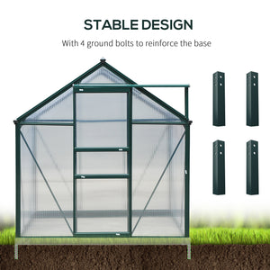 Outsunny 6' x 8' Greenhouse for Outdoors, Polycarbonate Greenhouse with Rain Gutter and Roof Vent, Aluminum Walk-in Green Houses for Outside for Patio Backyard Garden, Dark Green