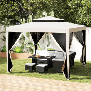 10' x 10' Canopy Tent, Party Tent with Mesh Netting and Double Tier Roof for Backyard, Garden, Patio, Outdoor, Beige