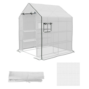 Walk-in Greenhouse Cover Replacement with Roll-up Door and Mesh Windows, Reinforced PE Hot House Cover, COVER ONLY, 140 x 143 x 190cm, White