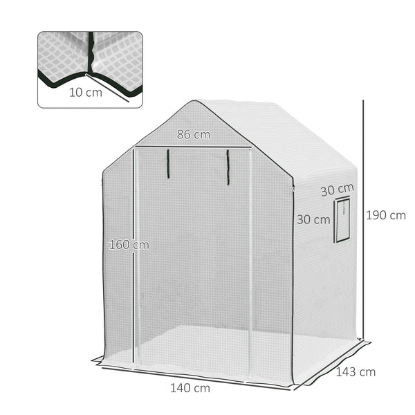 Walk-in Greenhouse Cover Replacement with Roll-up Door and Mesh Windows, Reinforced PE Hot House Cover, COVER ONLY, 140 x 143 x 190cm, White