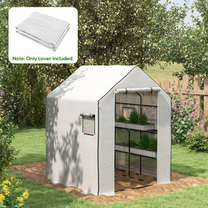 Walk-in Greenhouse Cover Replacement with Roll-up Door and Mesh Windows, Reinforced PE Hot House Cover, COVER ONLY, 140 x 143 x 190cm, White