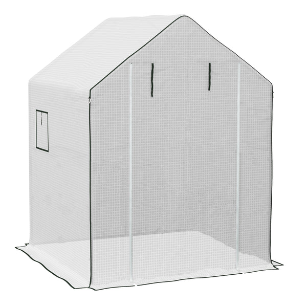 Walk-in Greenhouse Cover Replacement with Roll-up Door and Mesh Windows, Reinforced PE Hot House Cover, COVER ONLY, 140 x 143 x 190cm, White