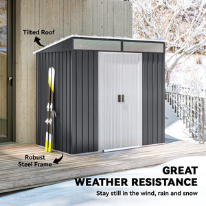 6.5' x 4' Outdoor Storage Shed with Foundation Kit, Lockable Metal Garden Tool Storage House Organizer with Sliding Doors and Vents for Backyard, Patio, Lawn, Grey