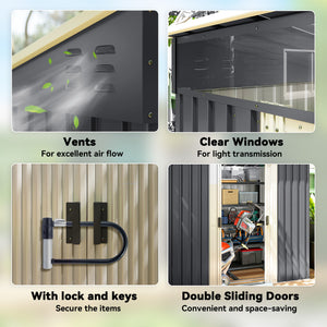 6.5' x 4' Outdoor Storage Shed with Foundation Kit, Lockable Metal Garden Tool Storage House Organizer with Sliding Doors and Vents for Backyard, Patio, Lawn, Grey