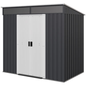 6.5' x 4' Outdoor Storage Shed with Foundation Kit, Lockable Metal Garden Tool Storage House Organizer with Sliding Doors and Vents for Backyard, Patio, Lawn, Grey