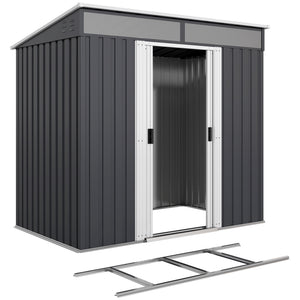 6.5' x 4' Outdoor Storage Shed with Foundation Kit, Lockable Metal Garden Tool Storage House Organizer with Sliding Doors and Vents for Backyard, Patio, Lawn, Grey