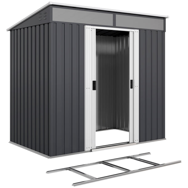 6.5' x 4' Outdoor Storage Shed with Foundation Kit, Lockable Metal Garden Tool Storage House Organizer with Sliding Doors and Vents for Backyard, Patio, Lawn, Grey