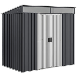 6.5' x 4' Outdoor Storage Shed with Foundation Kit, Lockable Metal Garden Tool Storage House Organizer with Sliding Doors and Vents for Backyard, Patio, Lawn, Grey