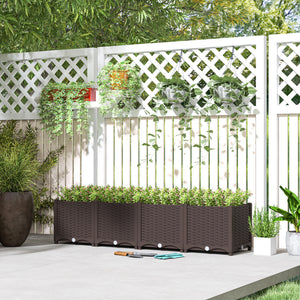 Plastic Raised Garden Bed, Outdoor Planter Box with Drainage Holes for Garden, Patio, Balcony, Deck, 63" x 15.7" x 14.6", Brown