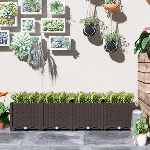 Plastic Raised Garden Bed, Outdoor Planter Box with Drainage Holes for Garden, Patio, Balcony, Deck, 63" x 15.7" x 14.6", Brown