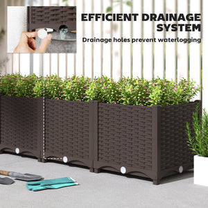 Plastic Raised Garden Bed, Outdoor Planter Box with Drainage Holes for Garden, Patio, Balcony, Deck, 63" x 15.7" x 14.6", Brown