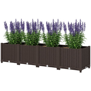 Plastic Raised Garden Bed, Outdoor Planter Box with Drainage Holes for Garden, Patio, Balcony, Deck, 63" x 15.7" x 14.6", Brown