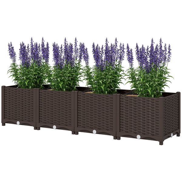 Plastic Raised Garden Bed, Outdoor Planter Box with Drainage Holes for Garden, Patio, Balcony, Deck, 63" x 15.7" x 14.6", Brown