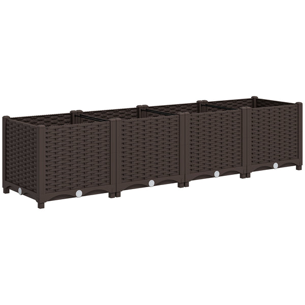 Plastic Raised Garden Bed, Outdoor Planter Box with Drainage Holes for Garden, Patio, Balcony, Deck, 63" x 15.7" x 14.6", Brown