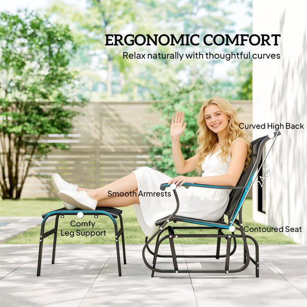 Outdoor Glider Chair with Ottoman, Patio Glider Set with 24.4" High Back, 22" Wide Seat, 2-Piece Outdoor Lounge Set with All-Weather Breathable Mesh for Porch, Garden, Backyard, Black