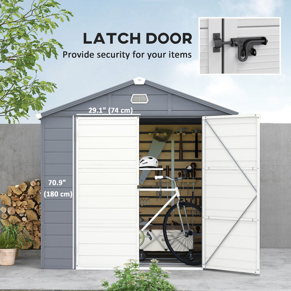 8' x 6' Garden Storage Shed, Outdoor Storage Patio Shed with Aluminum Frame, Galvanized Foundation Kit, Latched Door, Air Vents, Window for Backyard, Lawn, Dark Grey