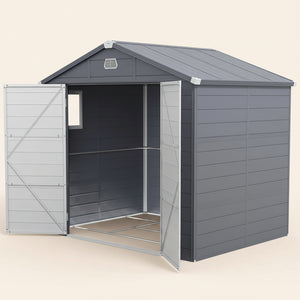 8' x 6' Garden Storage Shed, Outdoor Storage Patio Shed with Aluminum Frame, Galvanized Foundation Kit, Latched Door, Air Vents, Window for Backyard, Lawn, Dark Grey